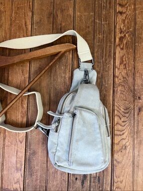 Free People leather suede Crossbody Sling Bag in Light Gray